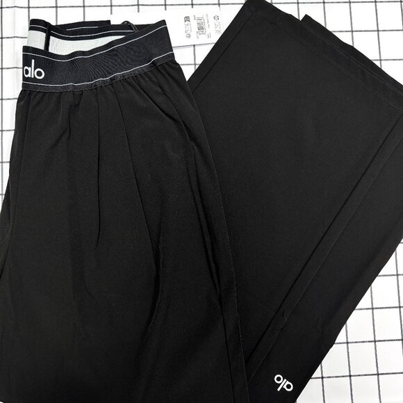 ALO Yoga Black Wide-Leg Lounge Trousers - Picture 2 of 7